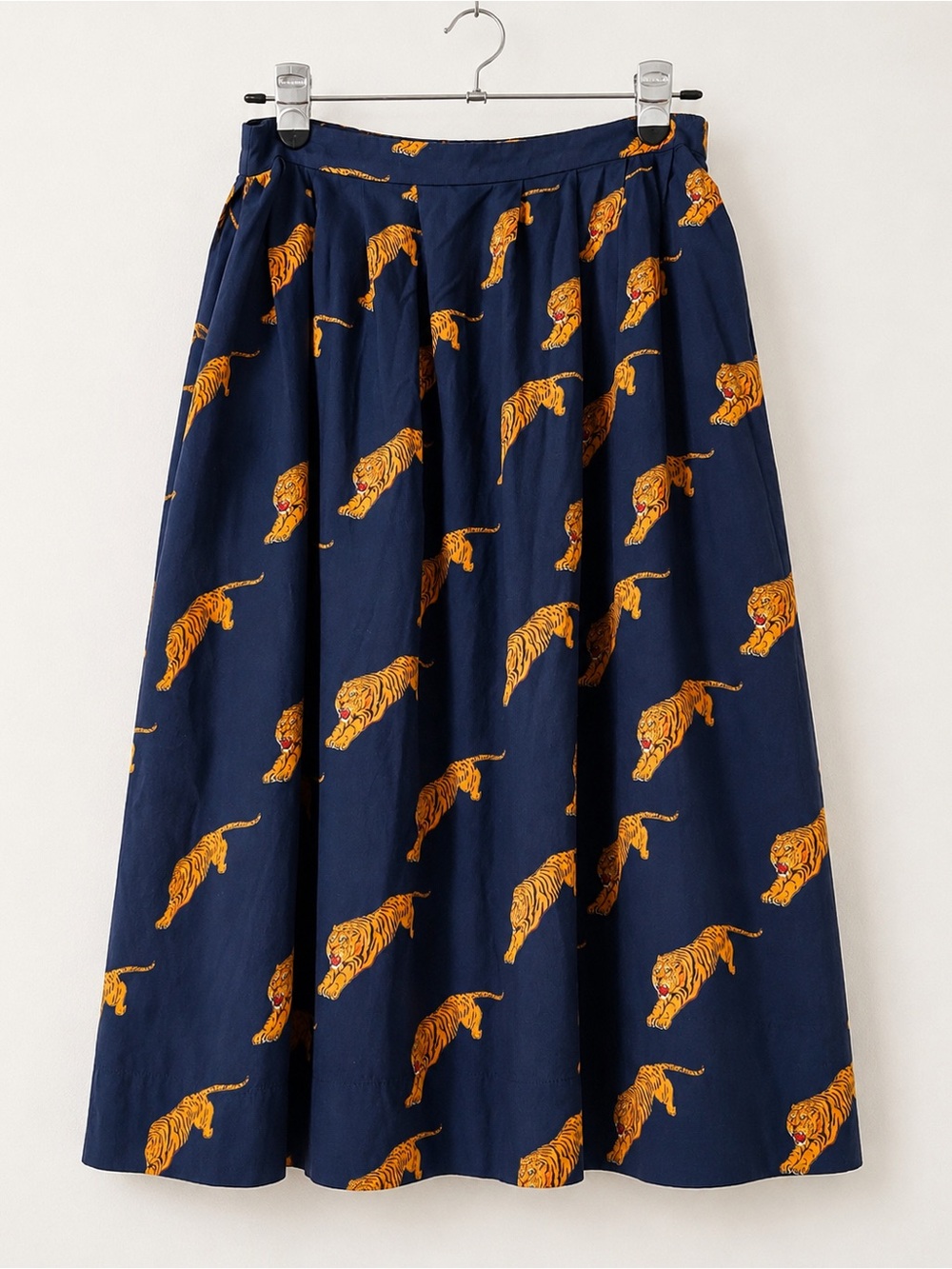 Emily and Fin Navy Tiger Print Midi Skirt | Size Small - Picture 2 of 8